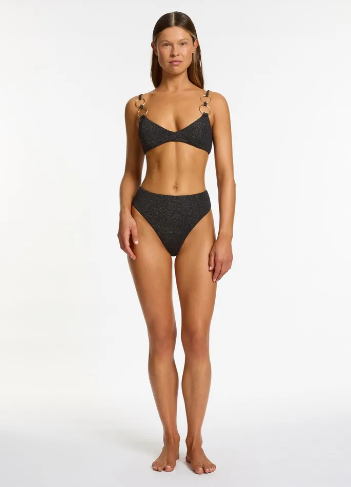 Tirari Nights High Waist High Leg Bikini Bottom Black Women JETS Australia High Waist Bikini Bottoms