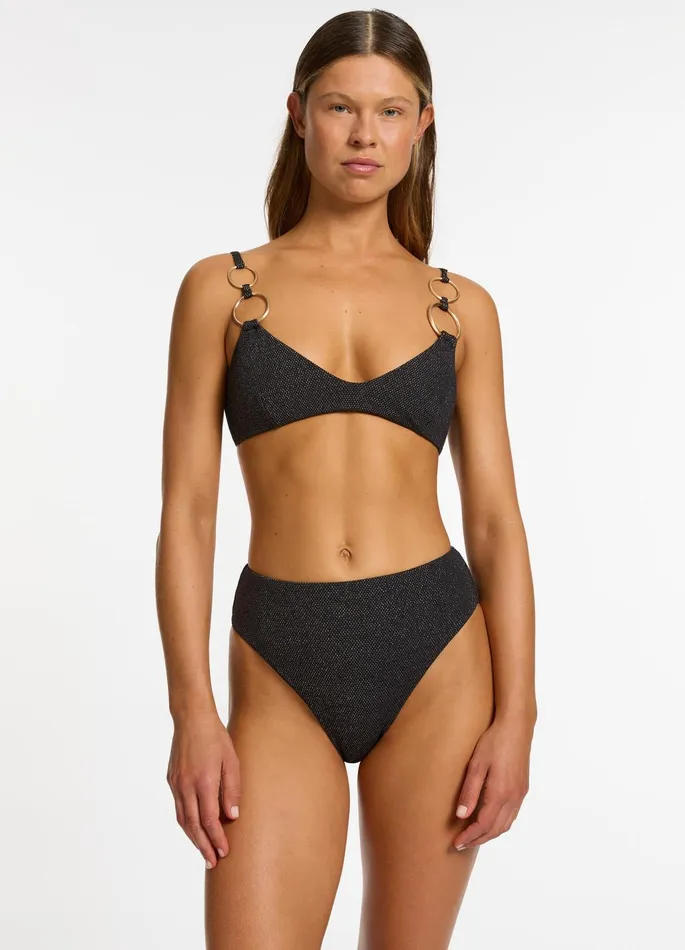 Tirari Nights High Waist High Leg Bikini Bottom Black Women JETS Australia High Waist Bikini Bottoms