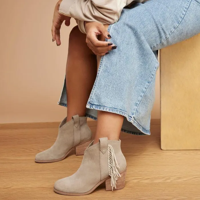 Toms Boots and Booties Constance Heeled Boot Fringe Natural 8211 Women