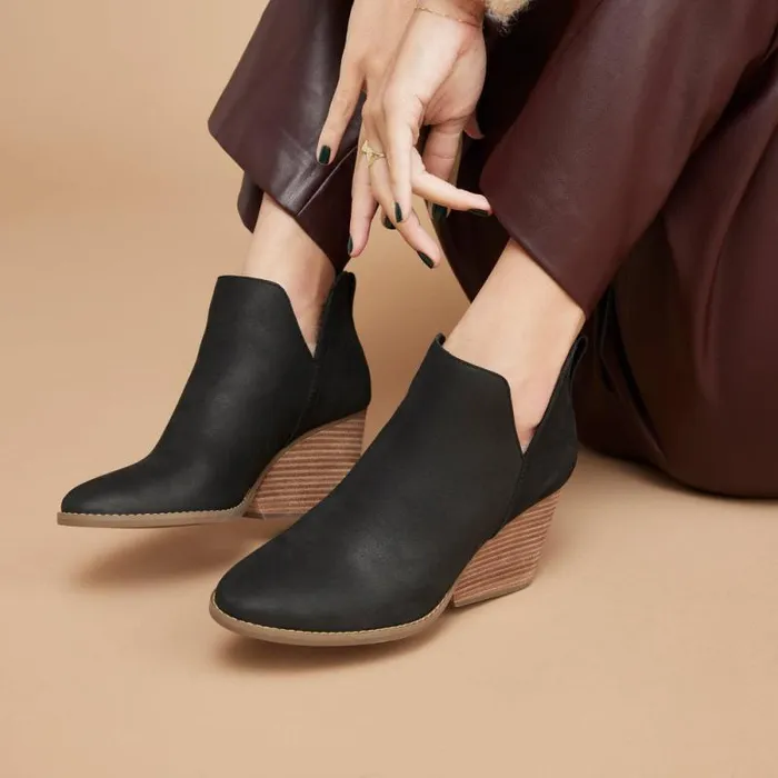 Toms Boots and Booties Eliza Heeled Boot Black Nubuck Leather 8211 Women