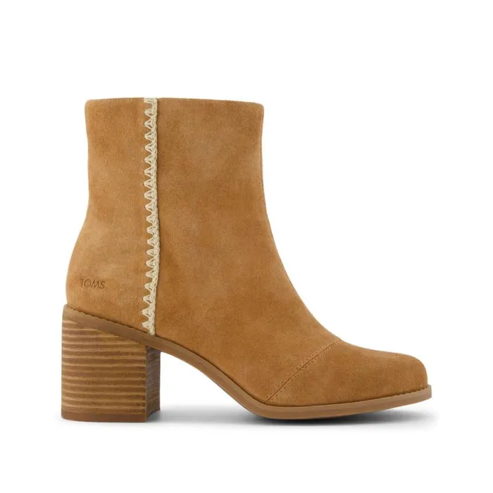 Toms Boots and Booties Evelyn Heeled Boot Brown Suede Deco Stitch 8211 Women
