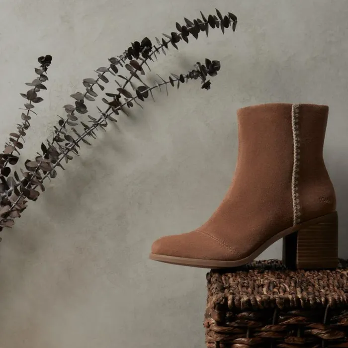 Toms Boots and Booties Evelyn Heeled Boot Brown Suede Deco Stitch 8211 Women Toms Boots and Booties Evelyn Heeled Boot Brown Suede Deco Stitch 8211 Women