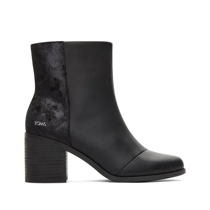 Toms Boots and Booties Evelyn Heeled Boot Leather Black Plush Foil 8211 Women