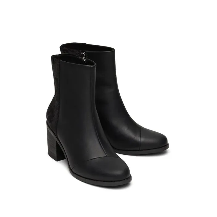 Toms Boots and Booties Evelyn Heeled Boot Leather Black Plush Foil 8211 Women