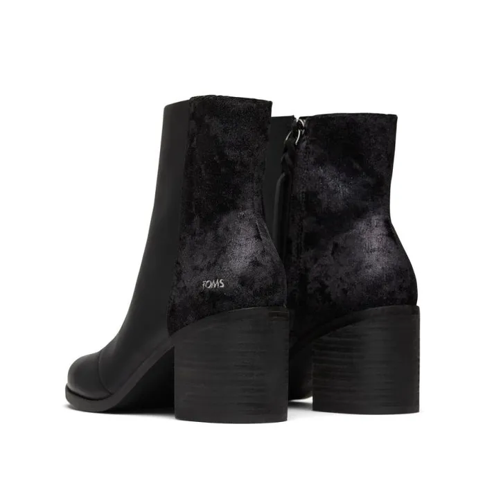 Toms Boots and Booties Evelyn Heeled Boot Leather Black Plush Foil 8211 Women