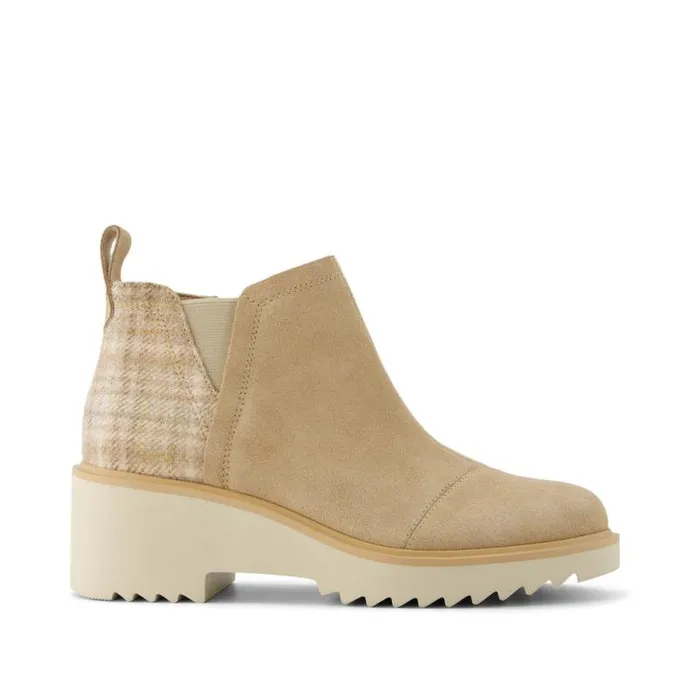 Toms Boots and Booties Maude Wedge Boot Natural Suede Cozy Plaid 8211 Women