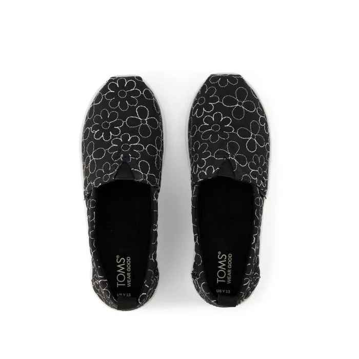 Toms TOMS Classics Alpargata Kids Shoe Black Quilted Daisy 8211 KidsWomen