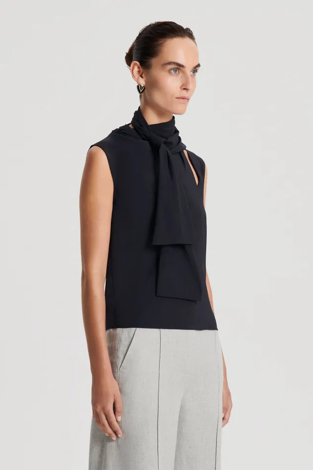 Tops Scanlan Theodore Women SILK CRAVAT TANK NAVY Tops Scanlan Theodore Women SILK CRAVAT TANK NAVY