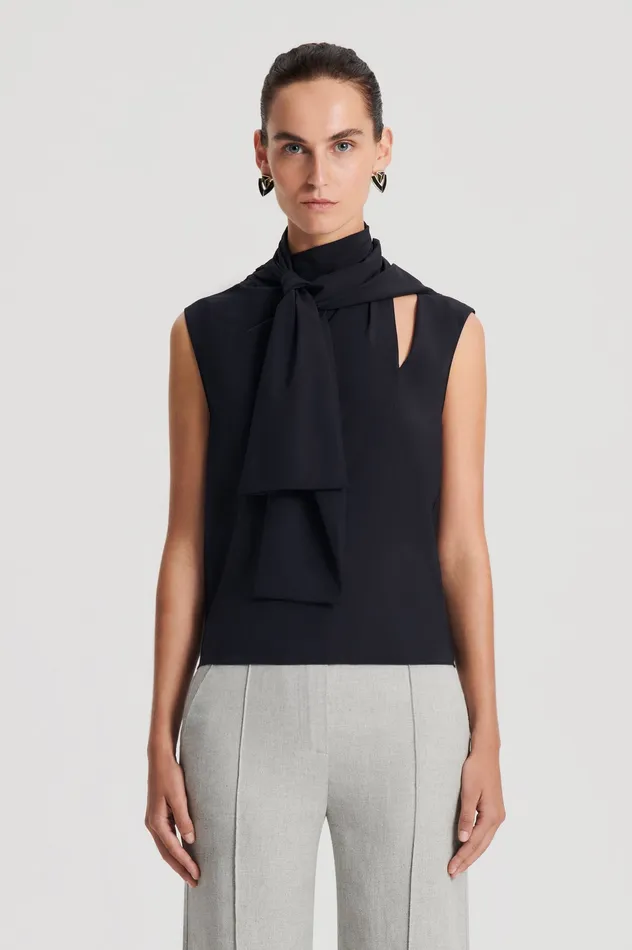 Tops Scanlan Theodore Women SILK CRAVAT TANK NAVY Tops Scanlan Theodore Women SILK CRAVAT TANK NAVY