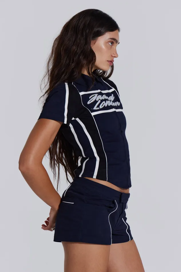 Tops Shop Racer Team Shirt in Navy 8211 Jaded London Women