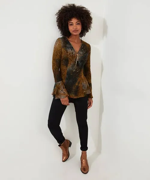 Tops Tunics and Blouses Connie Zip Top Brown Joebrowns Apparel Tops Tunics and Blouses Connie Zip Top Brown Joebrowns Apparel