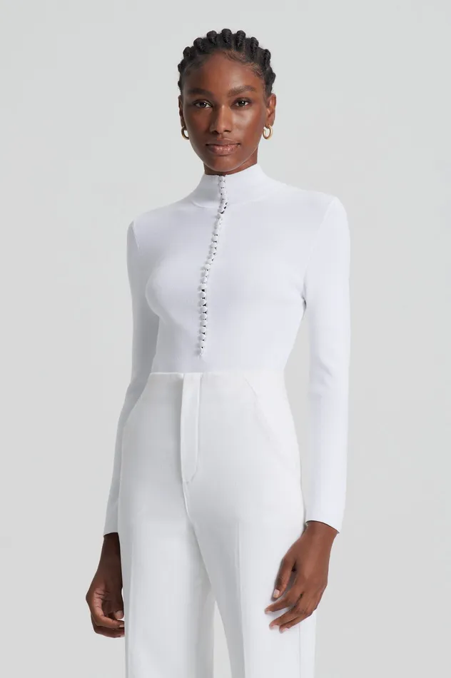 Tops Women CREPE KNIT BUTTON POLO SWEATER WHITE Scanlan Theodore