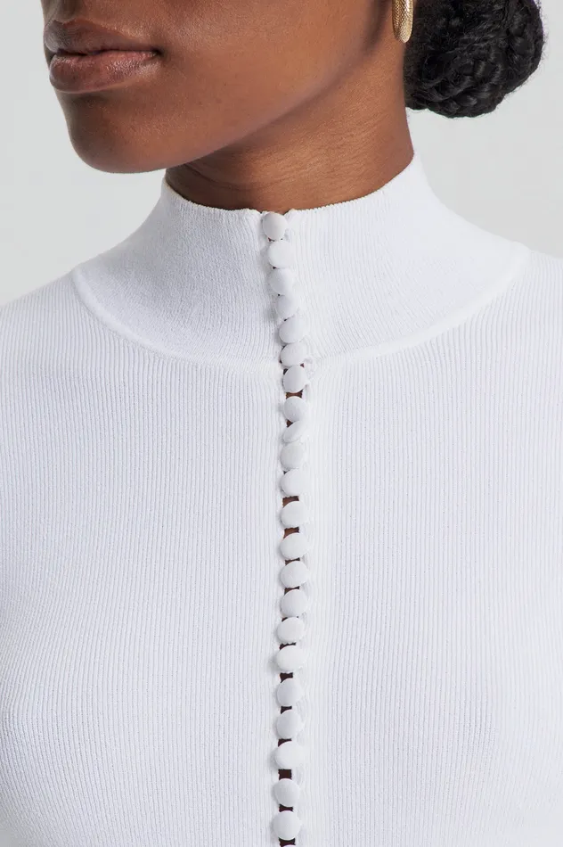 Tops Women CREPE KNIT BUTTON POLO SWEATER WHITE Scanlan Theodore