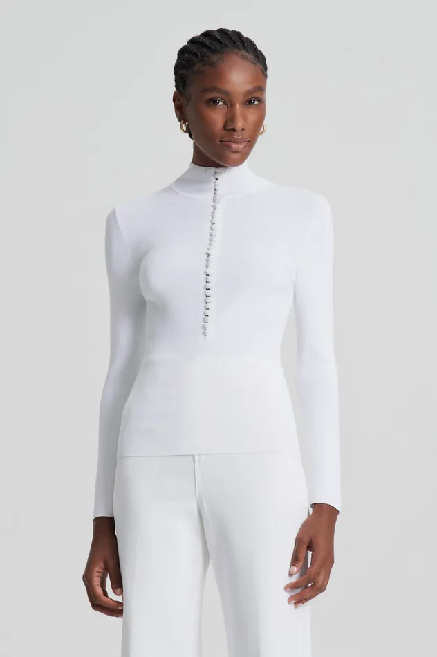 Tops Women CREPE KNIT BUTTON POLO SWEATER WHITE Scanlan Theodore