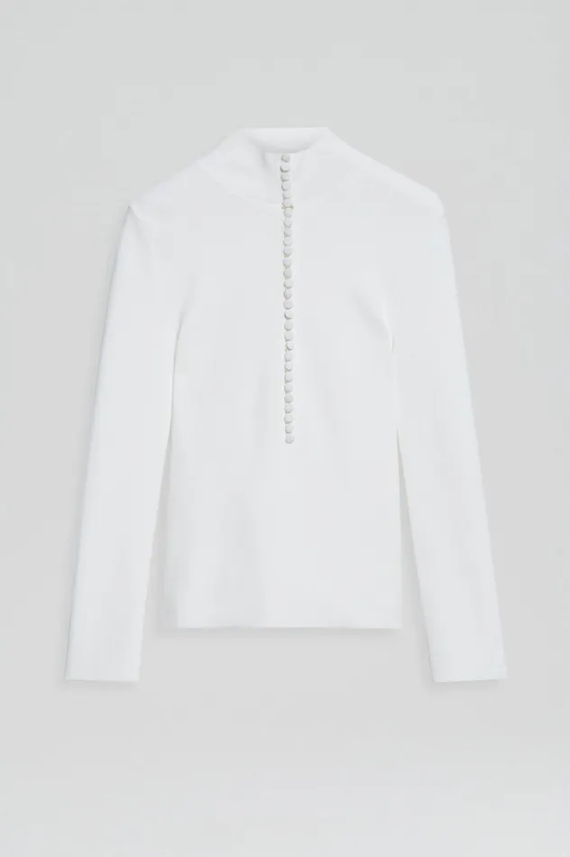 Tops Women CREPE KNIT BUTTON POLO SWEATER WHITE Scanlan Theodore