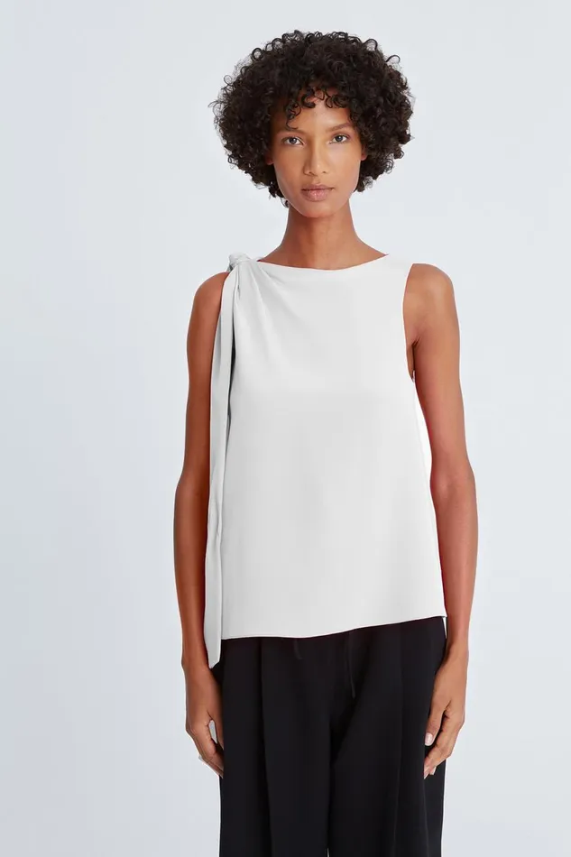 Tops Women Halston Iliana Crepe Draped Top Chalk