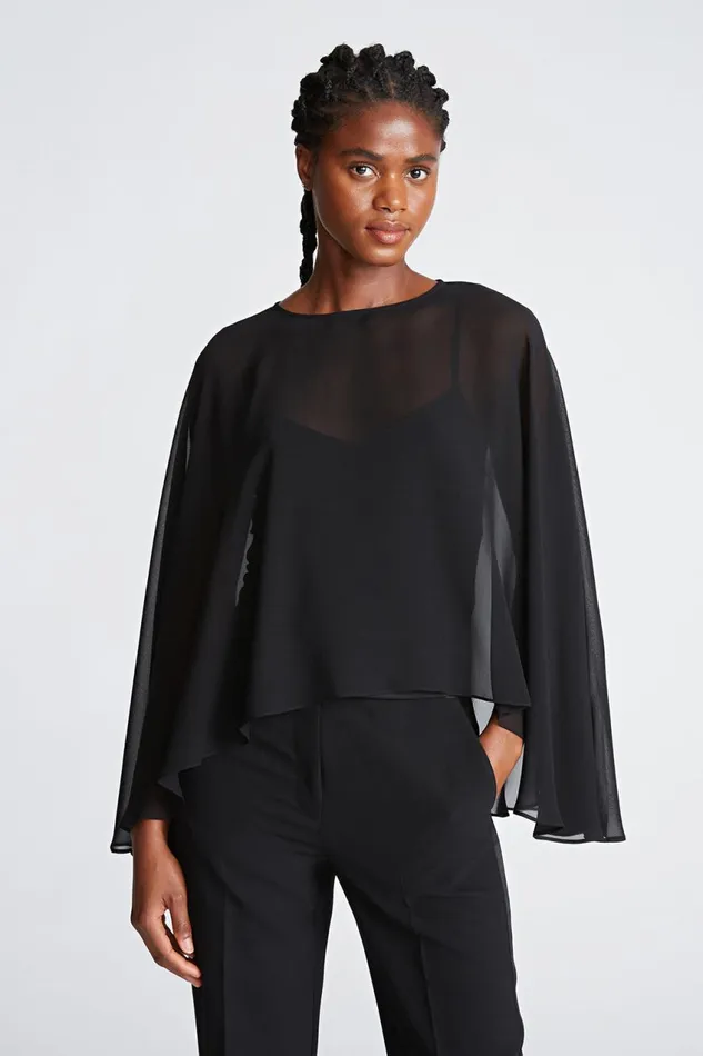 Tops Women Halston Lilly Top In ChiffonJersey Black