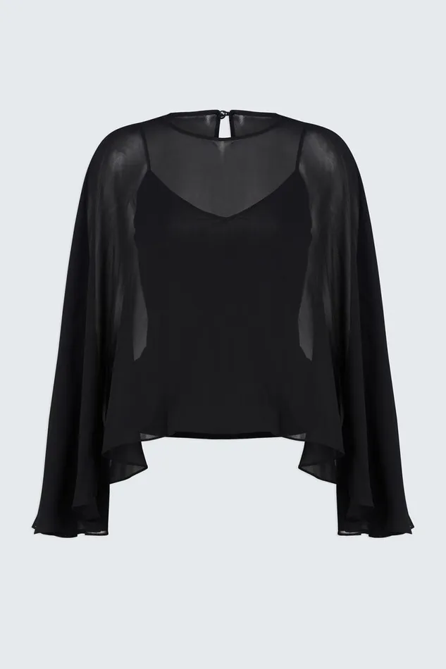 Tops Women Halston Lilly Top In ChiffonJersey Black
