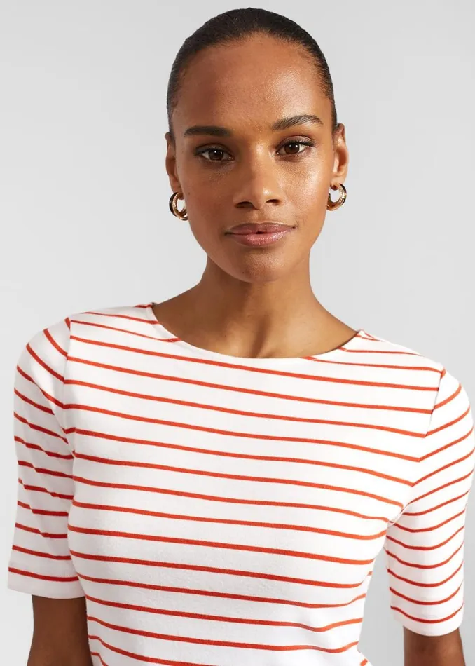 Tops Women HOBBS Katie Cotton Button Back Top White Red