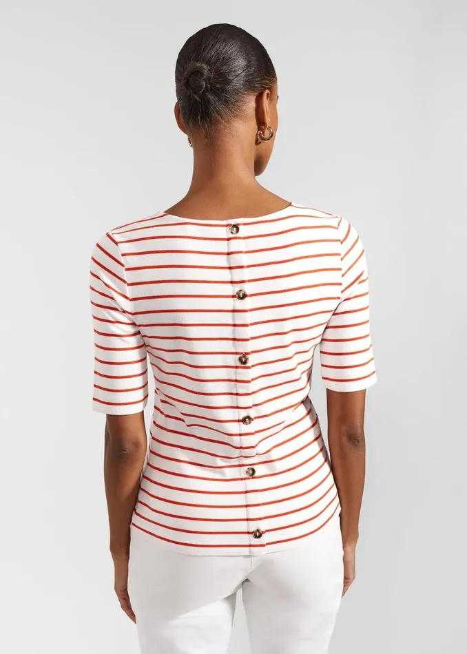 Tops Women HOBBS Katie Cotton Button Back Top White Red