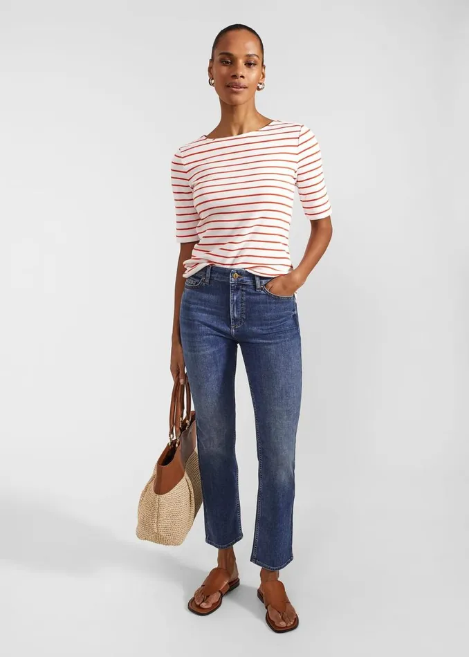 Tops Women HOBBS Katie Cotton Button Back Top White Red