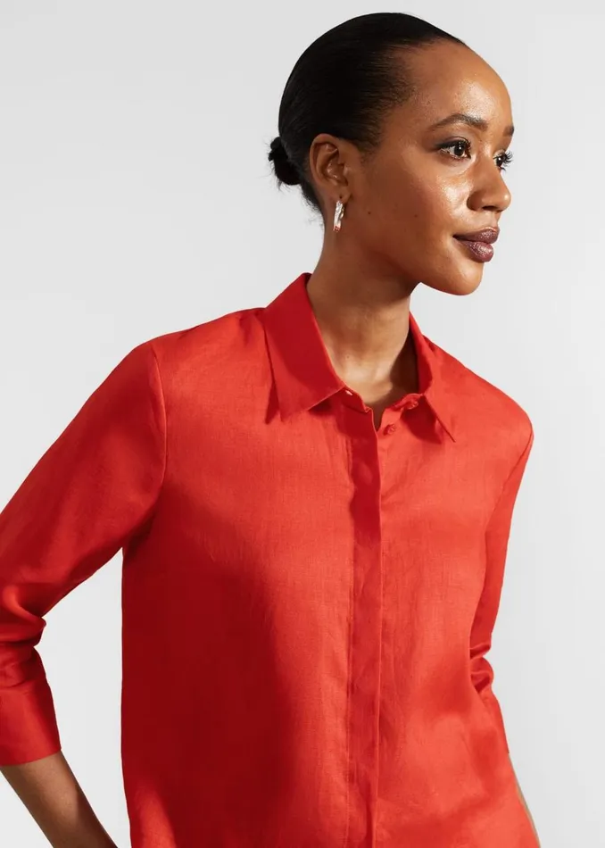 Tops Women HOBBS Nita Linen Shirt Scarlet Red