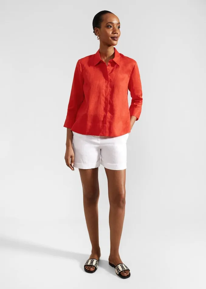 Tops Women HOBBS Nita Linen Shirt Scarlet Red