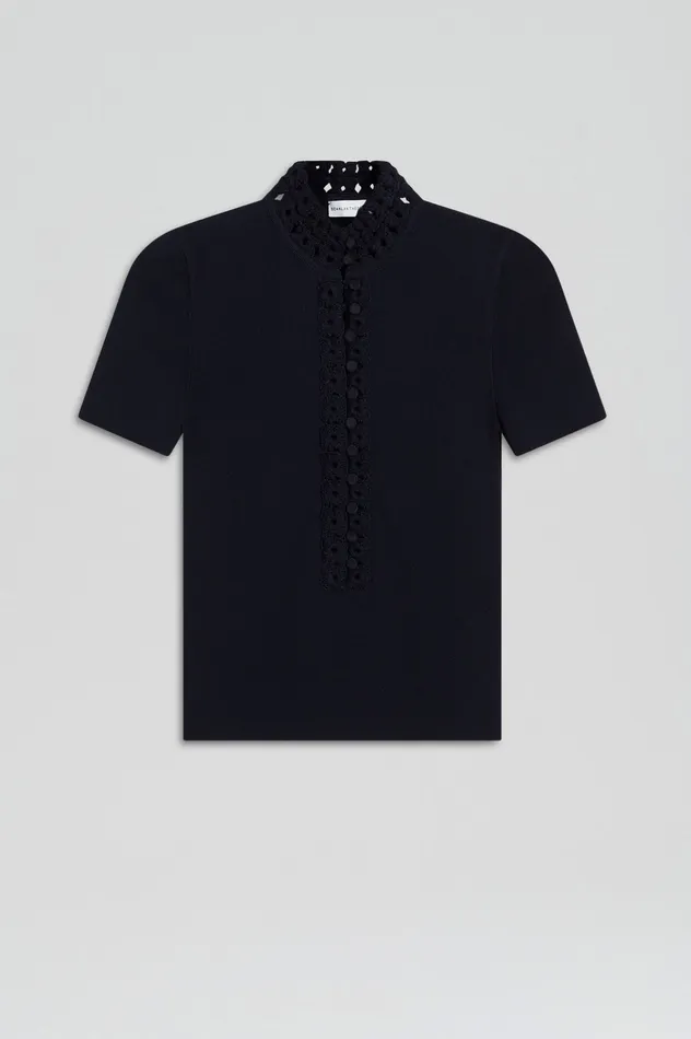 Tops Women Scanlan Theodore CREPE KNIT DAISY SHORT SLEEVE TOP NAVY Tops Women Scanlan Theodore CREPE KNIT DAISY SHORT SLEEVE TOP NAVY