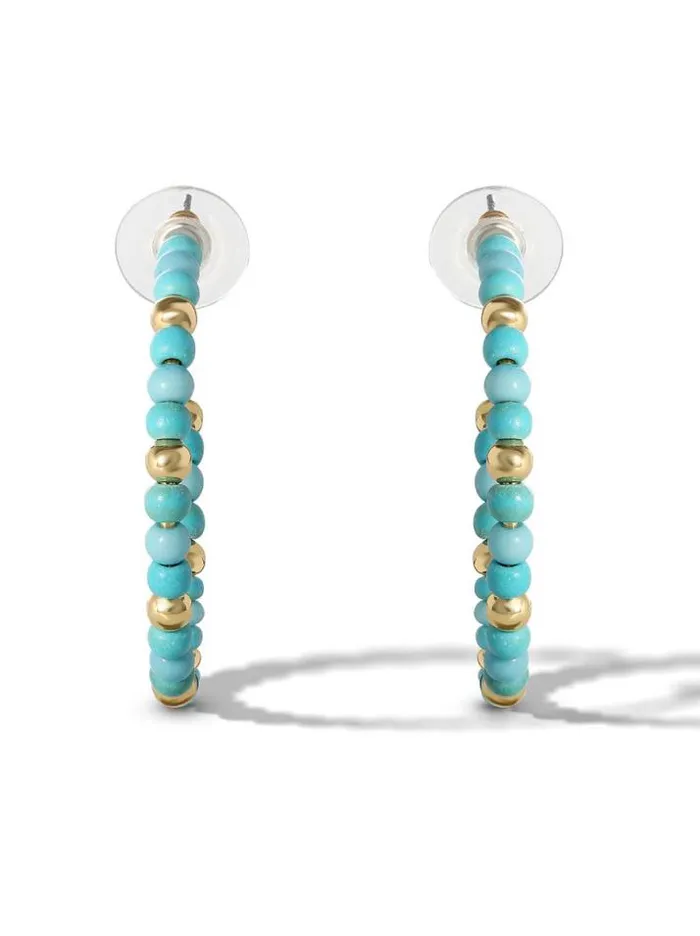 Turquoise Collection Accessories Jessica Simpson Turquoise Bead Hoop Earrings In Gold