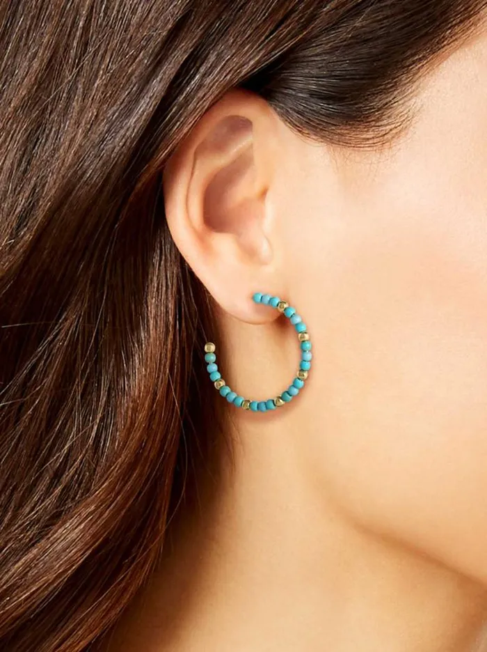 Turquoise Collection Accessories Jessica Simpson Turquoise Bead Hoop Earrings In Gold