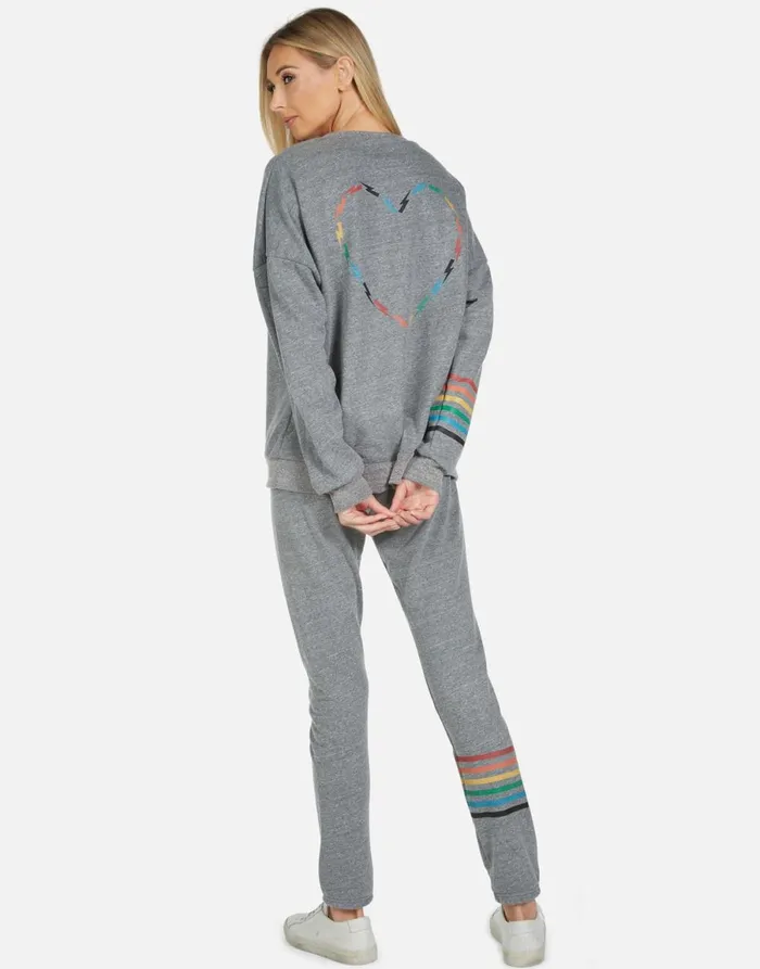 Uri Rainbow Electric Skull Heather Grey Women039s Lauren Moshi Long Sweatpants