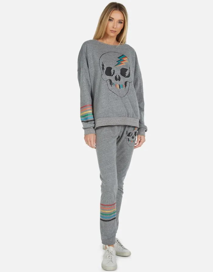 Uri Rainbow Electric Skull Heather Grey Women039s Lauren Moshi Long Sweatpants