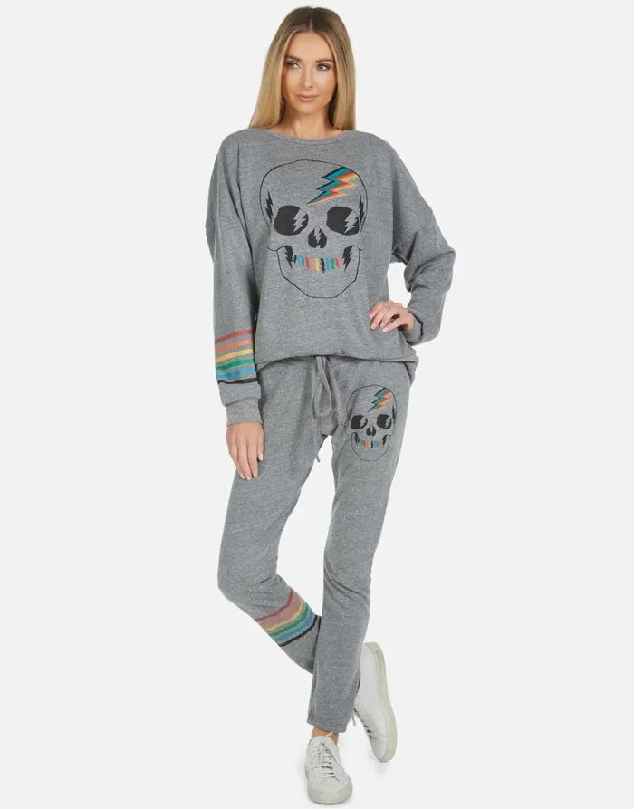 Uri Rainbow Electric Skull Heather Grey Women039s Lauren Moshi Long Sweatpants