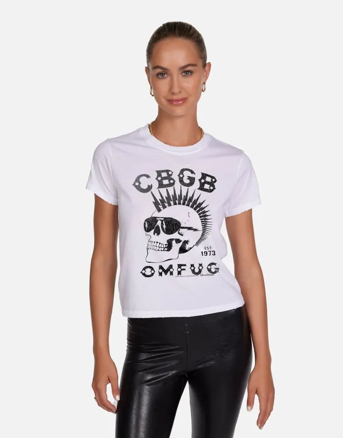 Ursula Crystal CBGB Punk Skull White Women039s Lauren Moshi Short Sleeve