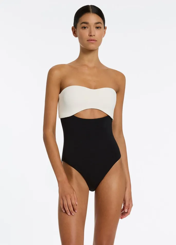 Versa Rib Cut Out Bandeau One Piece Blackcream Women JETS Australia Bandeau One Piece