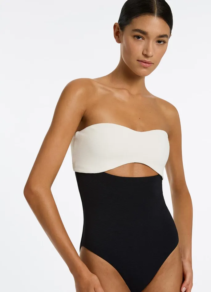 Versa Rib Cut Out Bandeau One Piece Blackcream Women JETS Australia Bandeau One Piece