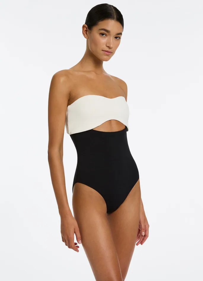 Versa Rib Cut Out Bandeau One Piece Blackcream Women JETS Australia Bandeau One Piece