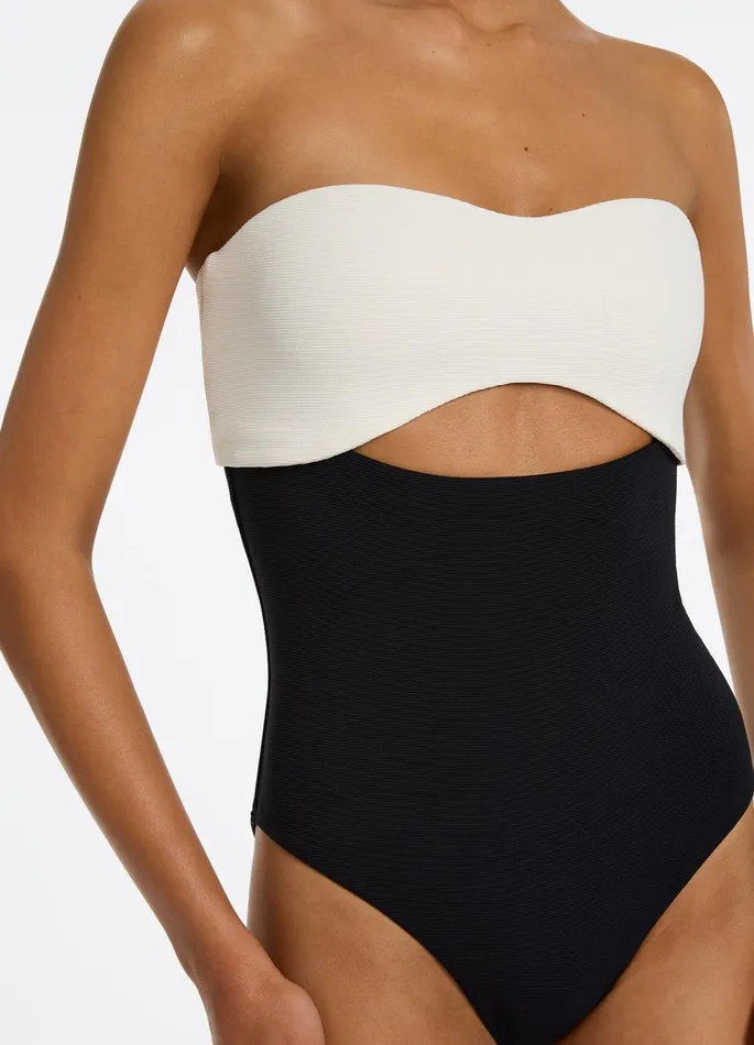 Versa Rib Cut Out Bandeau One Piece Blackcream Women JETS Australia Bandeau One Piece