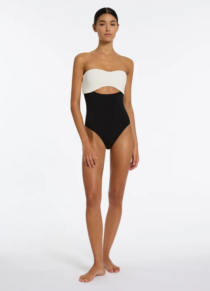 Versa Rib Cut Out Bandeau One Piece Blackcream Women JETS Australia Bandeau One Piece