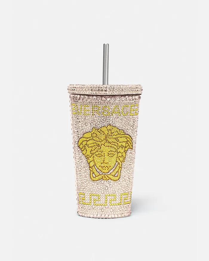 Versace Beach Accessories Men Crystal Medusa Travel Cup Pink