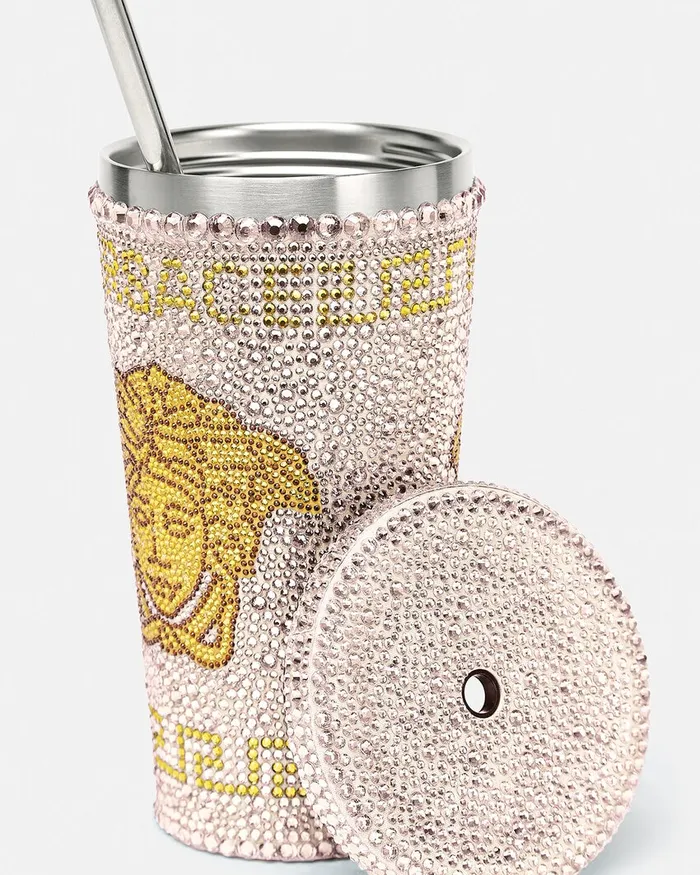 Versace Beach Accessories Men Crystal Medusa Travel Cup Pink