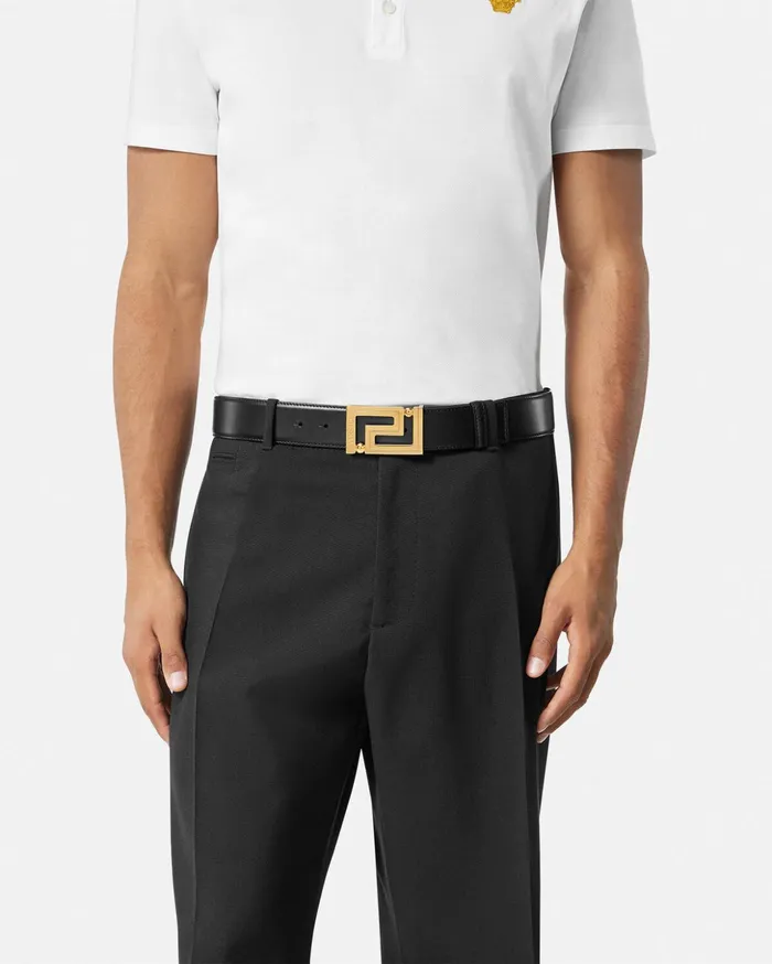 Versace Belts Men Greca Leather Belt 4 Cm Blackgold