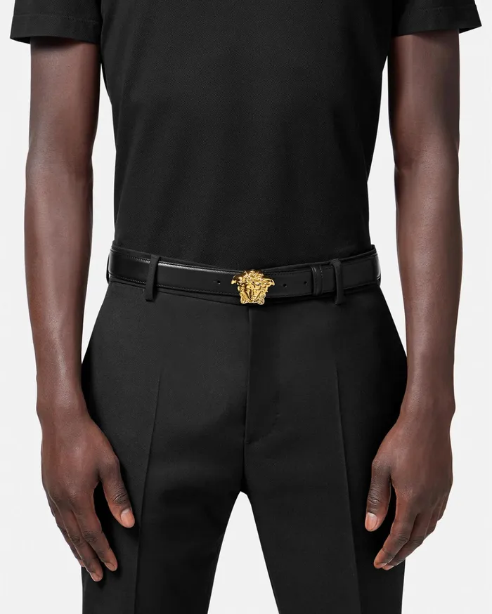 Versace Belts Men La Medusa Leather Belt 3 Cm Black