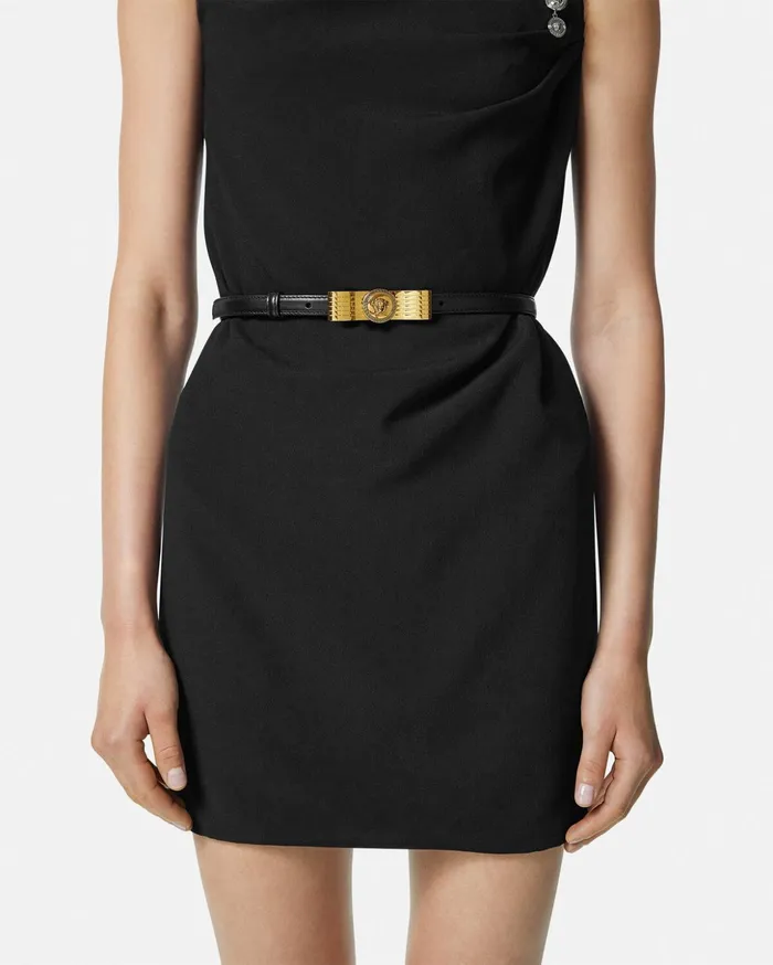 Versace Belts Women Gianni Ribbon Leather Belt 06034 Blackgold
