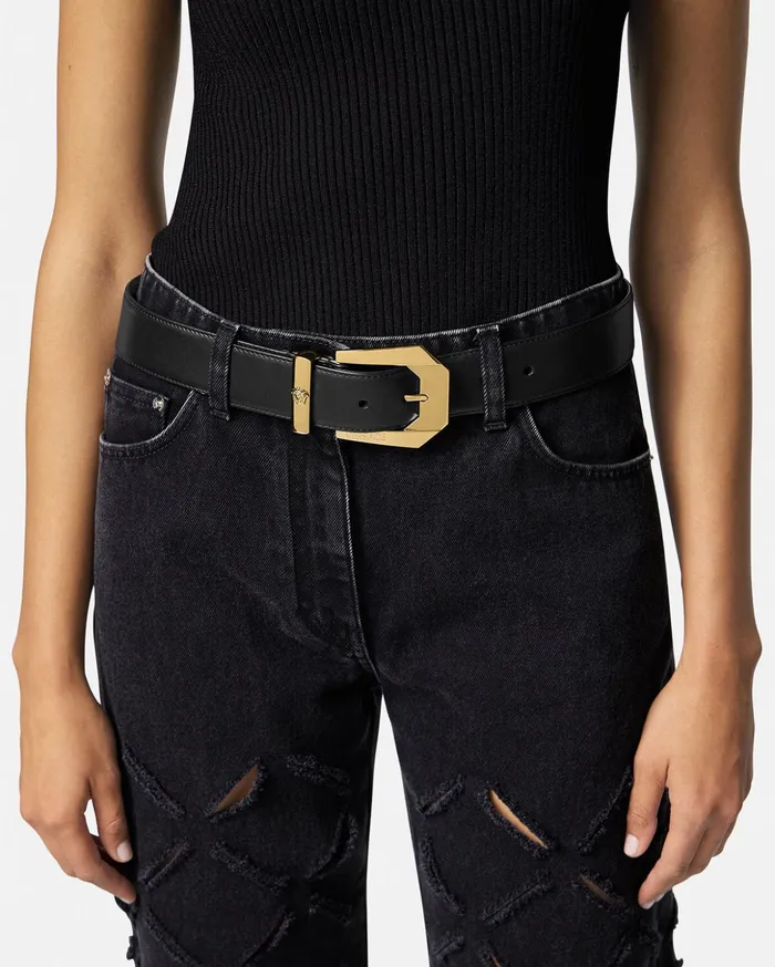 Versace Belts Women Medusa Heritage Leather Belt 4 Cm Blackgold