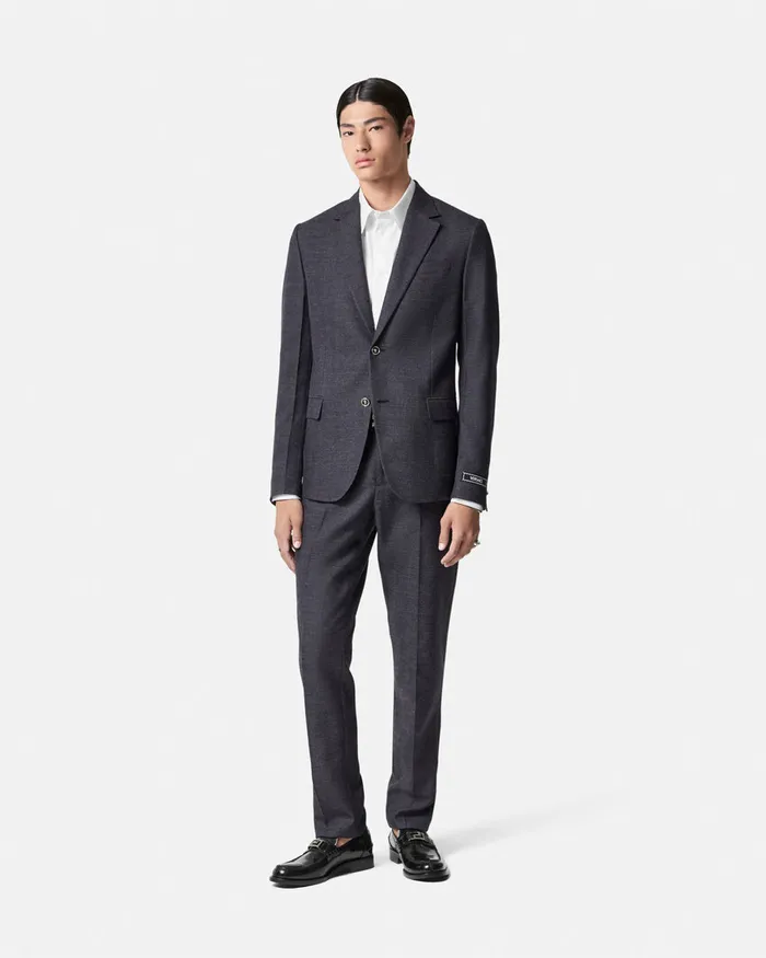 Versace Blazers and Suits Men Herringbone Wool Formal Pants Gray