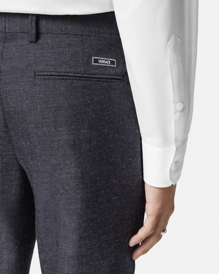 Versace Blazers and Suits Men Herringbone Wool Formal Pants Gray