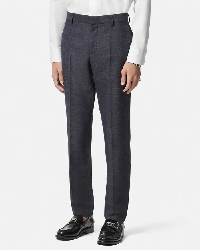 Versace Blazers and Suits Men Herringbone Wool Formal Pants Gray