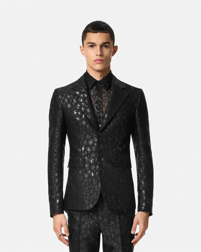 Versace Blazers and Suits Men Leopard Jacquard Blazer Black