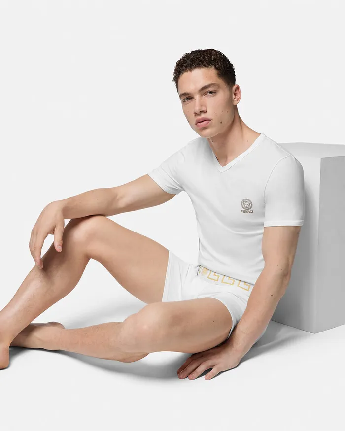 Versace Boxers Men Greca Border Long Trunks 2Pack Blackwhite
